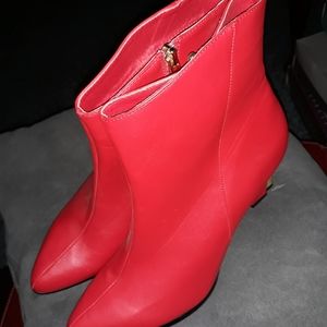 Red Faux Leather Ankle Booties